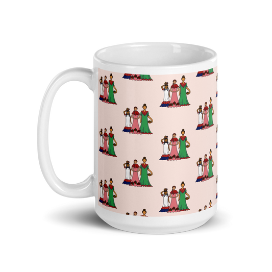 Dominican Faceless Dolls White Glossy Mug - 2020 - DominicanGirlfriend.com - Frases Dominicanas - República Dominicana Lifestyle Graphic T-Shirts Streetwear & Accessories - New York - Bronx - Washington Heights - Miami - Florida - Boca Chica - USA - Dominican Clothing