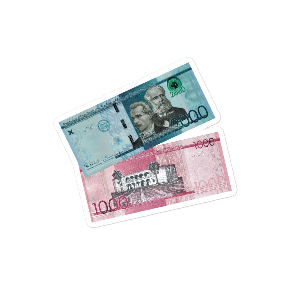 1000 y 2000 Dominican Pesos Bubble-Free Stickers - 2020 - DominicanGirlfriend.com - Frases Dominicanas - República Dominicana Lifestyle Graphic T-Shirts Streetwear & Accessories - New York - Bronx - Washington Heights - Miami - Florida - Boca Chica - USA - Dominican Clothing