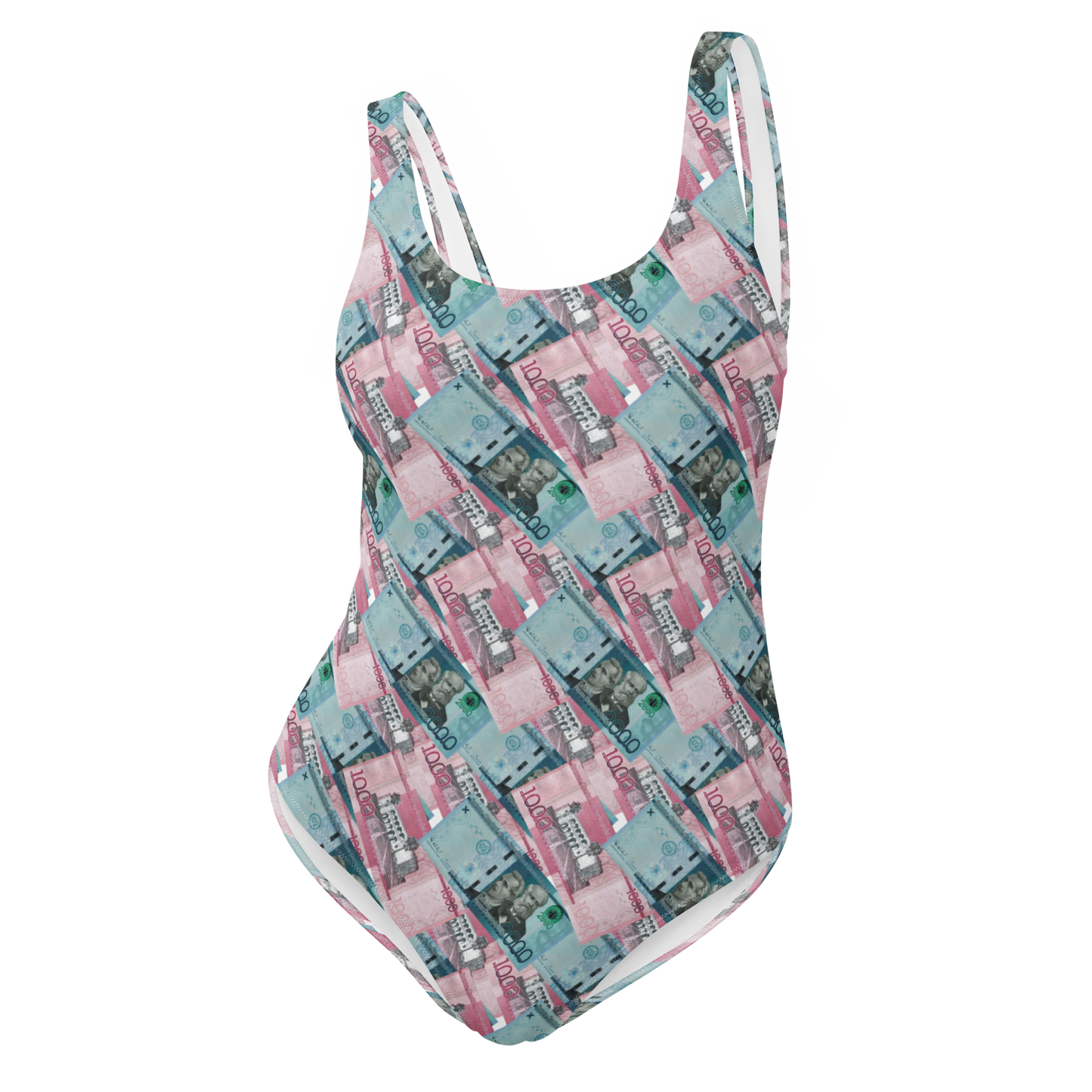 1000 y 2000 Dominican Pesos One-Piece Swimsuit  - 2020 - DominicanGirlfriend.com - Frases Dominicanas - República Dominicana Lifestyle Graphic T-Shirts Streetwear & Accessories - New York - Bronx - Washington Heights - Miami - Florida - Boca Chica - USA - Dominican Clothing