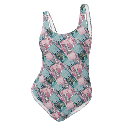1000 y 2000 Dominican Pesos One-Piece Swimsuit  - 2020 - DominicanGirlfriend.com - Frases Dominicanas - República Dominicana Lifestyle Graphic T-Shirts Streetwear & Accessories - New York - Bronx - Washington Heights - Miami - Florida - Boca Chica - USA - Dominican Clothing