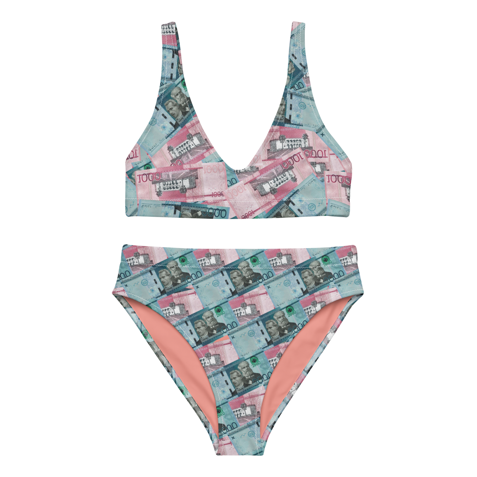 1000 y 2000 Dominican Pesos High-Waisted Two Piece Bikini Set Swimsuit  - 2020 - DominicanGirlfriend.com - Frases Dominicanas - República Dominicana Lifestyle Graphic T-Shirts Streetwear & Accessories - New York - Bronx - Washington Heights - Miami - Florida - Boca Chica - USA - Dominican Clothing