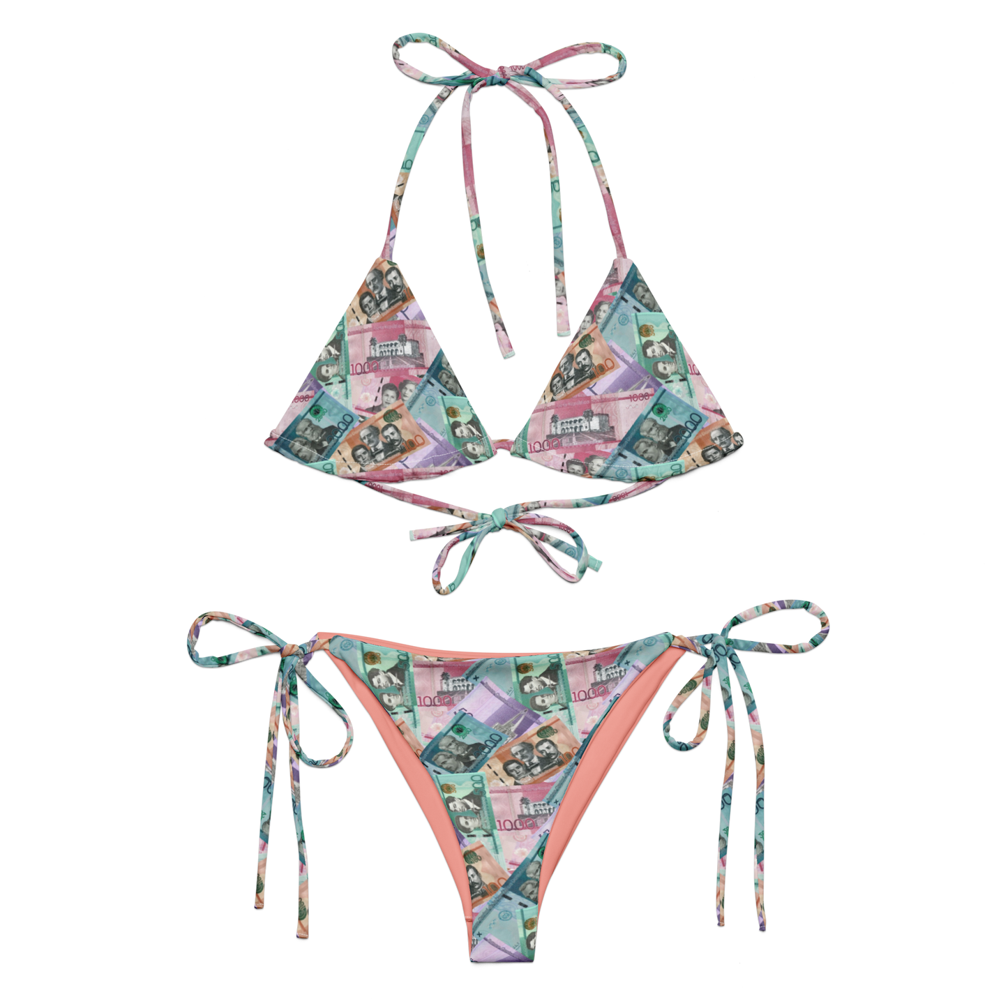Dominican Pesos All-over Print Two Piece String Bikini Set Swimsuit