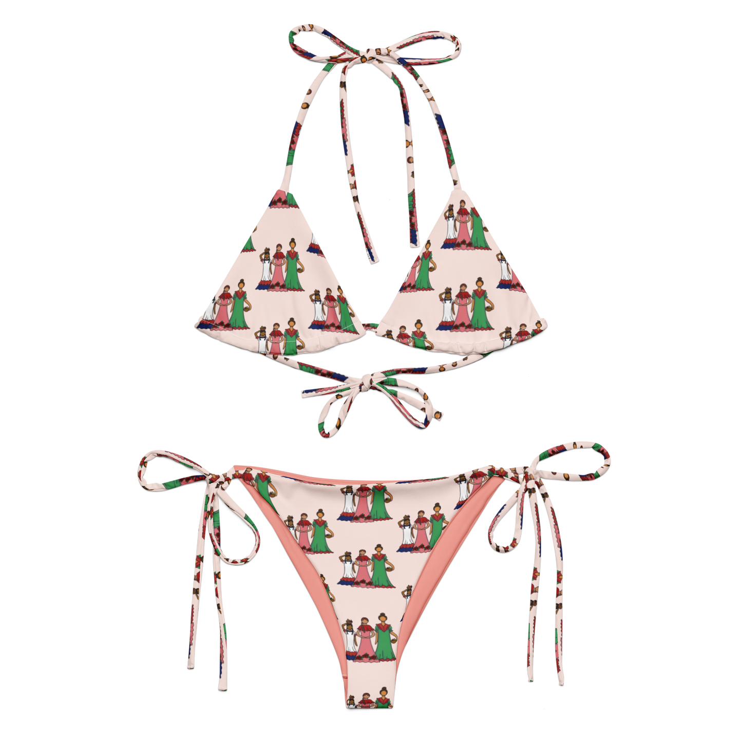 Dominican Faceless Dolls All-over Print Two Piece String Bikini Set Swimsuit