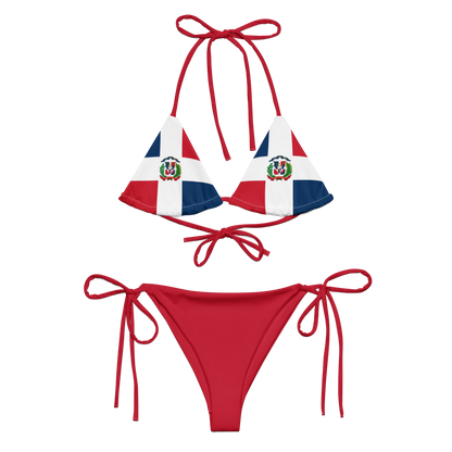 Dominican Republic Flag Two Piece Red String Bikini Set Swimsuit