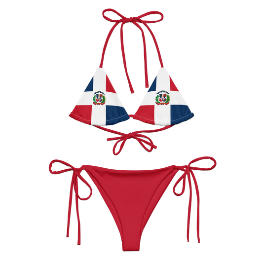 Dominican Republic Flag Two Piece Red String Bikini Set Swimsuit