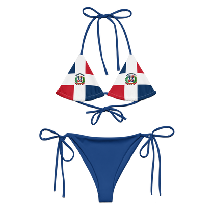 Dominican Republic Flag Two Piece Blue String Bikini Set Swimsuit