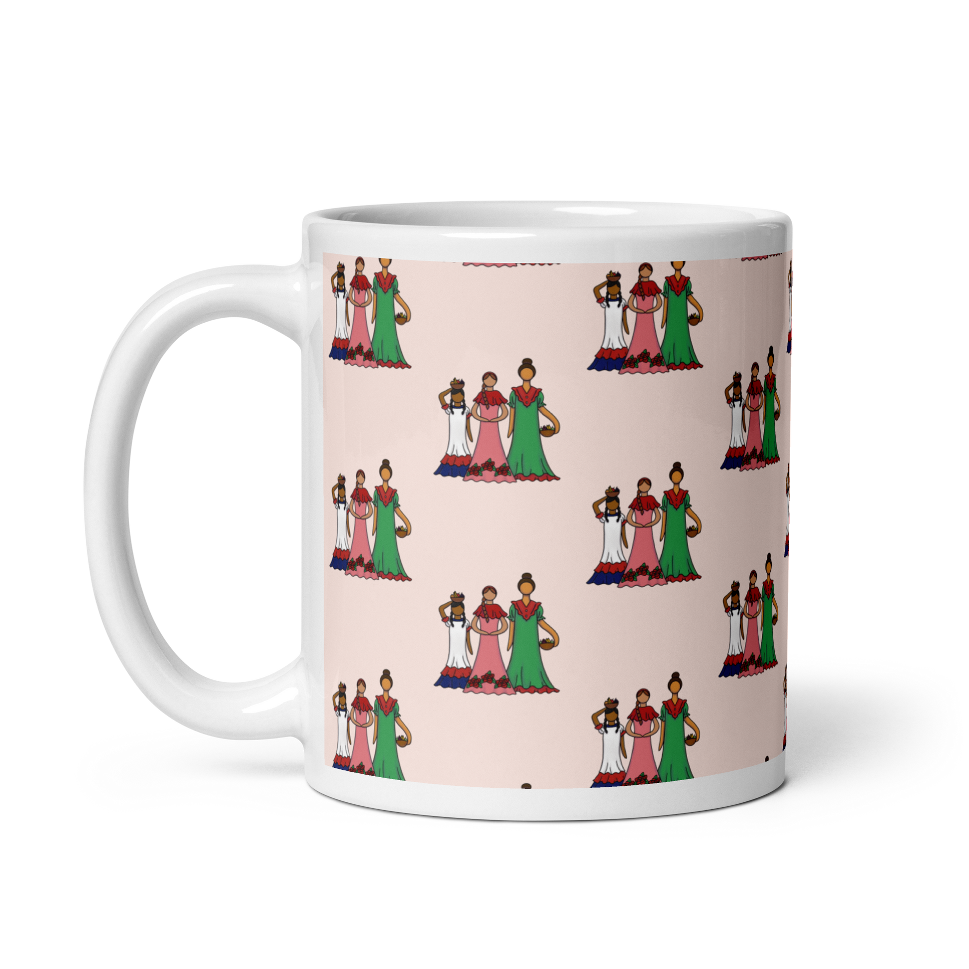 Dominican Faceless Dolls White Glossy Mug  - 2020 - DominicanGirlfriend.com - Frases Dominicanas - República Dominicana Lifestyle Graphic T-Shirts Streetwear & Accessories - New York - Bronx - Washington Heights - Miami - Florida - Boca Chica - USA - Dominican Clothing