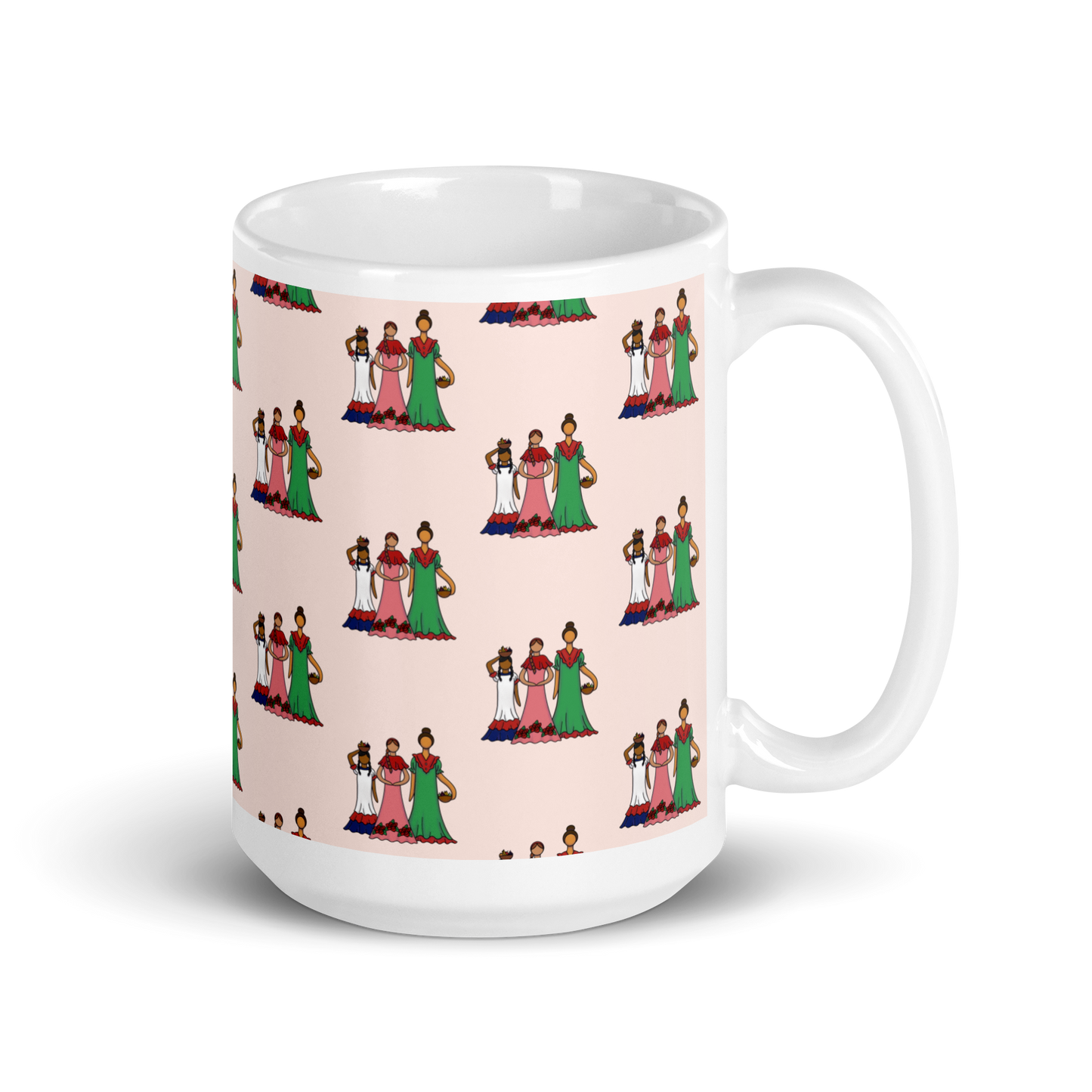 Dominican Faceless Dolls White Glossy Mug  - 2020 - DominicanGirlfriend.com - Frases Dominicanas - República Dominicana Lifestyle Graphic T-Shirts Streetwear & Accessories - New York - Bronx - Washington Heights - Miami - Florida - Boca Chica - USA - Dominican Clothing
