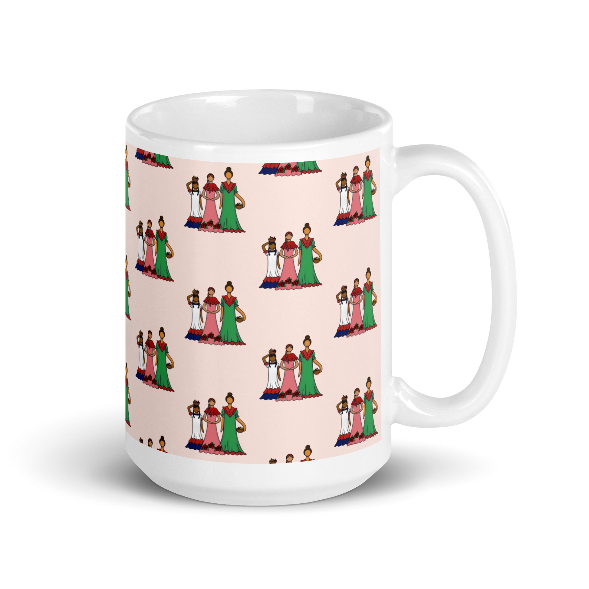 Dominican Faceless Dolls White Glossy Mug  - 2020 - DominicanGirlfriend.com - Frases Dominicanas - República Dominicana Lifestyle Graphic T-Shirts Streetwear & Accessories - New York - Bronx - Washington Heights - Miami - Florida - Boca Chica - USA - Dominican Clothing