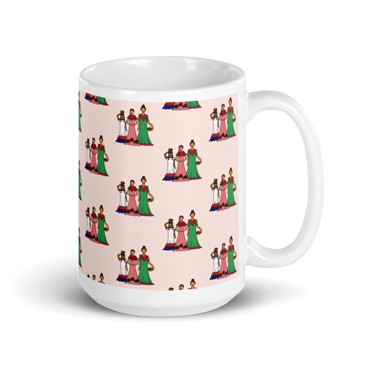 Dominican Faceless Dolls White Glossy Mug  - 2020 - DominicanGirlfriend.com - Frases Dominicanas - República Dominicana Lifestyle Graphic T-Shirts Streetwear & Accessories - New York - Bronx - Washington Heights - Miami - Florida - Boca Chica - USA - Dominican Clothing