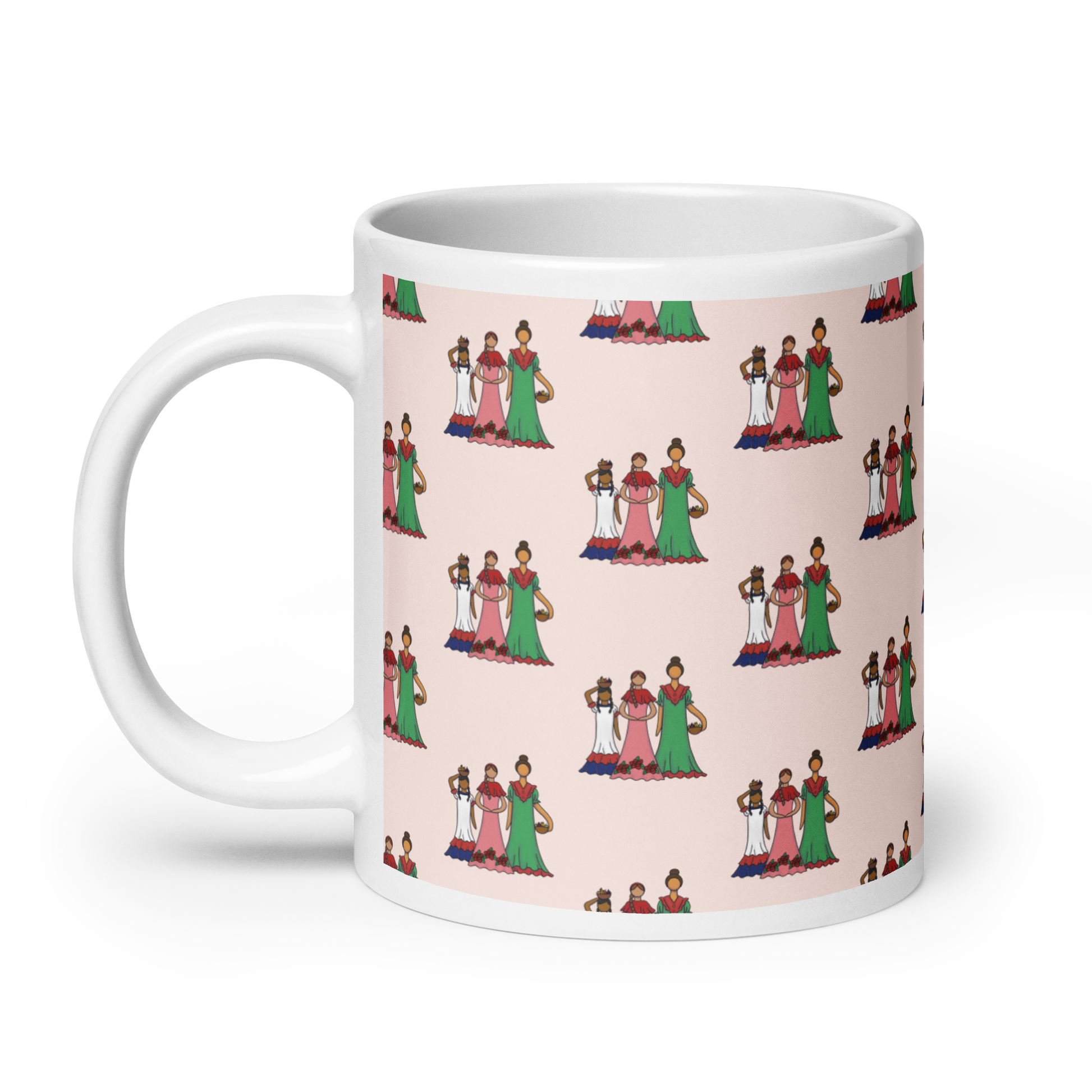 Dominican Faceless Dolls White Glossy Mug  - 2020 - DominicanGirlfriend.com - Frases Dominicanas - República Dominicana Lifestyle Graphic T-Shirts Streetwear & Accessories - New York - Bronx - Washington Heights - Miami - Florida - Boca Chica - USA - Dominican Clothing