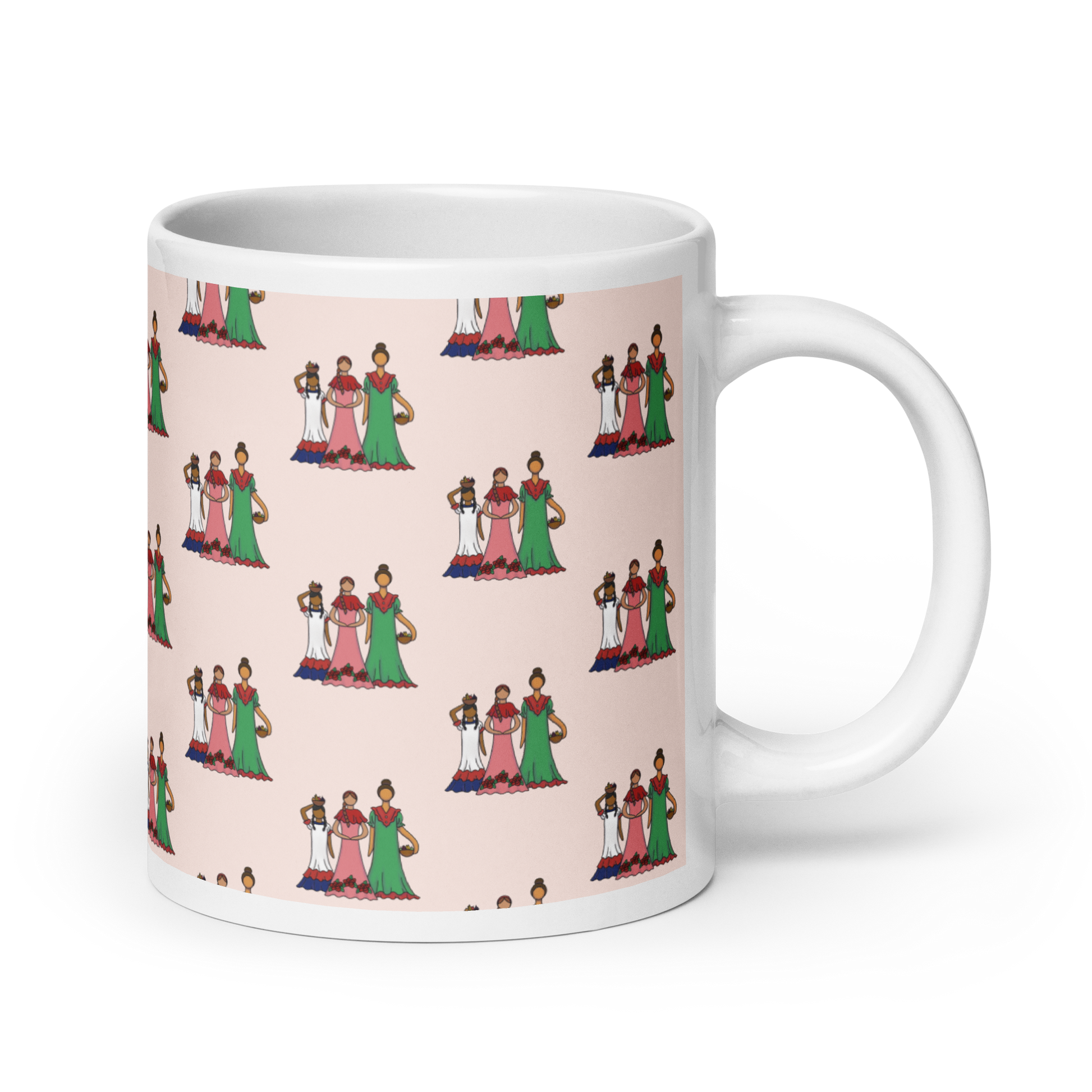 Dominican Faceless Dolls White Glossy Mug  - 2020 - DominicanGirlfriend.com - Frases Dominicanas - República Dominicana Lifestyle Graphic T-Shirts Streetwear & Accessories - New York - Bronx - Washington Heights - Miami - Florida - Boca Chica - USA - Dominican Clothing