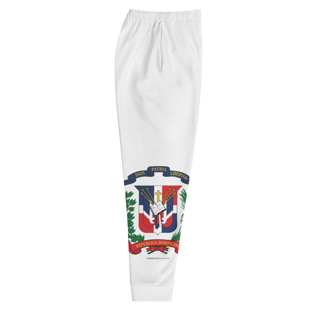 Escudo de la República Dominicana Men's White Sweatpants Joggers  - 2020 - DominicanGirlfriend.com - Frases Dominicanas - República Dominicana Lifestyle Graphic T-Shirts Streetwear & Accessories - New York - Bronx - Washington Heights - Miami - Florida - Boca Chica - USA - Dominican Clothing