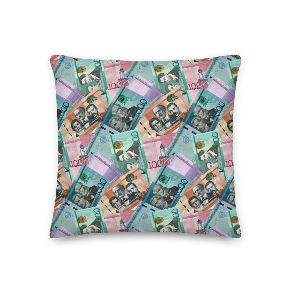 Dominican Pesos Premium Pillow  - 2020 - DominicanGirlfriend.com - Frases Dominicanas - República Dominicana Lifestyle Graphic T-Shirts Streetwear & Accessories - New York - Bronx - Washington Heights - Miami - Florida - Boca Chica - USA - Dominican Clothing