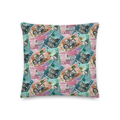 Dominican Pesos Premium Pillow  - 2020 - DominicanGirlfriend.com - Frases Dominicanas - República Dominicana Lifestyle Graphic T-Shirts Streetwear & Accessories - New York - Bronx - Washington Heights - Miami - Florida - Boca Chica - USA - Dominican Clothing