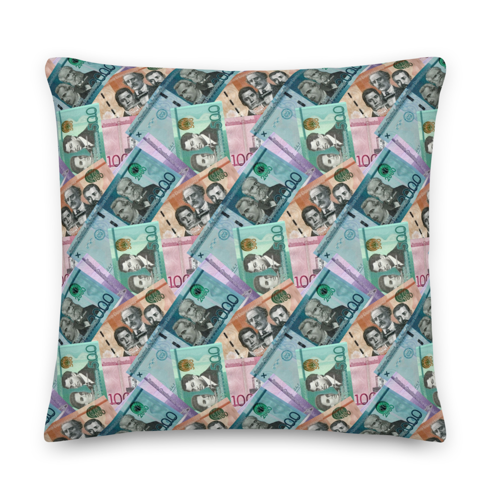Dominican Pesos Premium Pillow  - 2020 - DominicanGirlfriend.com - Frases Dominicanas - República Dominicana Lifestyle Graphic T-Shirts Streetwear & Accessories - New York - Bronx - Washington Heights - Miami - Florida - Boca Chica - USA - Dominican Clothing