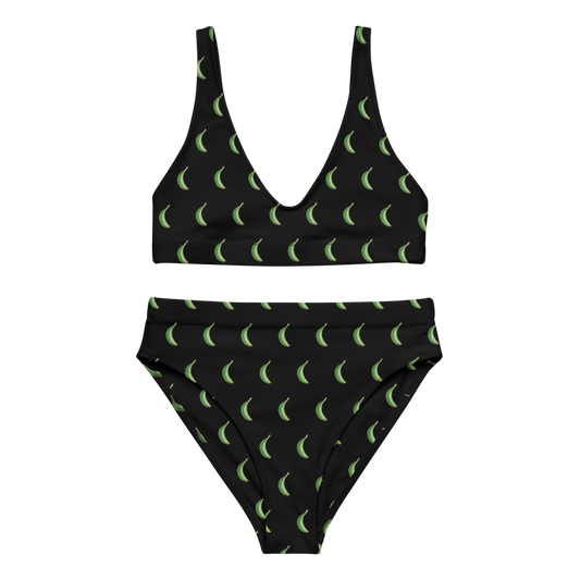 Platano All-Over High-Waisted Two Piece Bikini (Black)  - 2020 - DominicanGirlfriend.com - Frases Dominicanas - República Dominicana Lifestyle Graphic T-Shirts Streetwear & Accessories - New York - Bronx - Washington Heights - Miami - Florida - Boca Chica - USA - Dominican Clothing