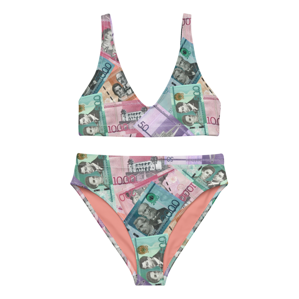 Dominican Pesos High-Waisted Bikini  - 2020 - DominicanGirlfriend.com - Frases Dominicanas - República Dominicana Lifestyle Graphic T-Shirts Streetwear & Accessories - New York - Bronx - Washington Heights - Miami - Florida - Boca Chica - USA - Dominican Clothing