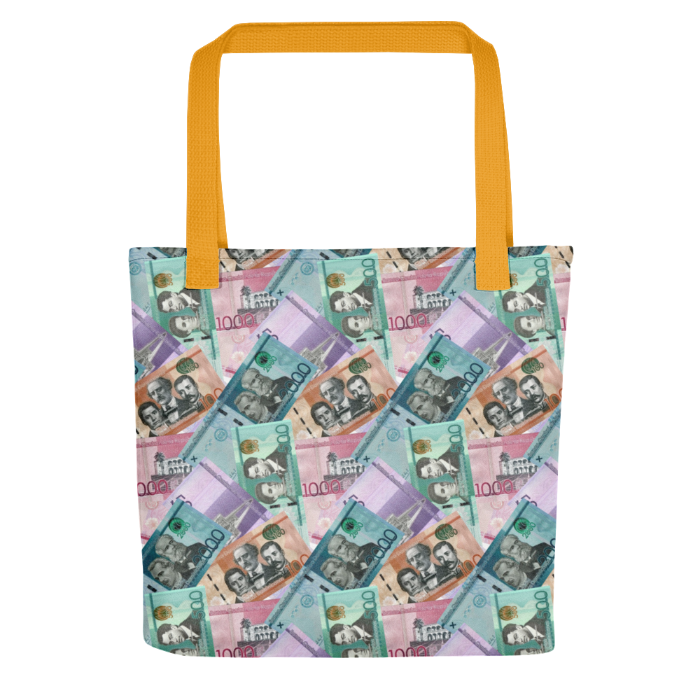 Dominican Pesos Tote Bag  - 2020 - DominicanGirlfriend.com - Frases Dominicanas - República Dominicana Lifestyle Graphic T-Shirts Streetwear & Accessories - New York - Bronx - Washington Heights - Miami - Florida - Boca Chica - USA - Dominican Clothing