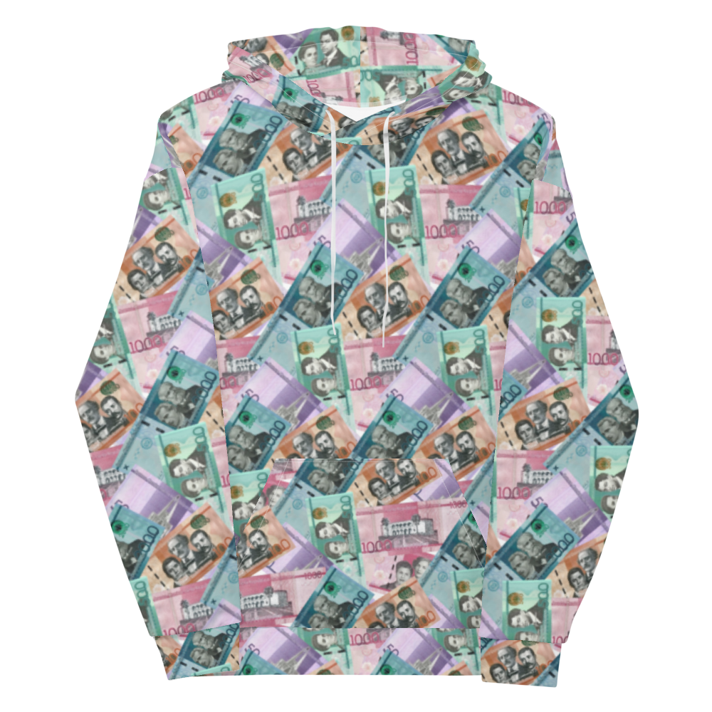 Dominican Pesos All Over Print Unisex Hoodie  - 2020 - DominicanGirlfriend.com - Frases Dominicanas - República Dominicana Lifestyle Graphic T-Shirts Streetwear & Accessories - New York - Bronx - Washington Heights - Miami - Florida - Boca Chica - USA - Dominican Clothing