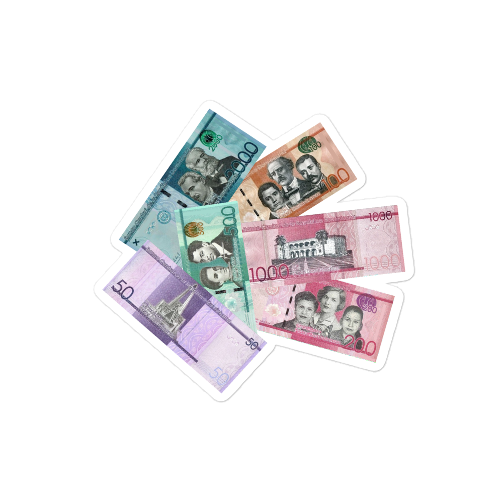 Dominican Pesos Bubble-Free Stickers  - 2020 - DominicanGirlfriend.com - Frases Dominicanas - República Dominicana Lifestyle Graphic T-Shirts Streetwear & Accessories - New York - Bronx - Washington Heights - Miami - Florida - Boca Chica - USA - Dominican Clothing