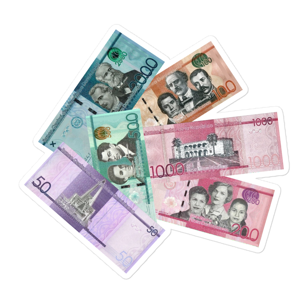 Dominican Pesos Bubble-Free Stickers  - 2020 - DominicanGirlfriend.com - Frases Dominicanas - República Dominicana Lifestyle Graphic T-Shirts Streetwear & Accessories - New York - Bronx - Washington Heights - Miami - Florida - Boca Chica - USA - Dominican Clothing