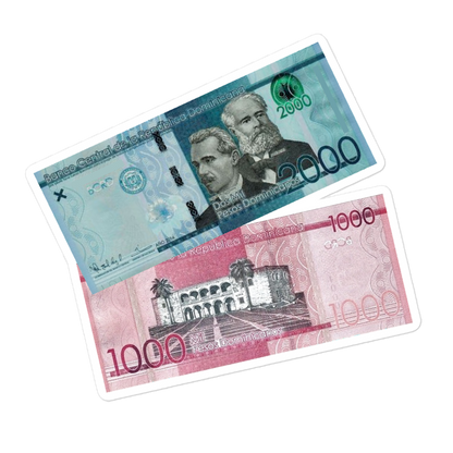1000 y 2000 Dominican Pesos Bubble-Free Stickers  - 2020 - DominicanGirlfriend.com - Frases Dominicanas - República Dominicana Lifestyle Graphic T-Shirts Streetwear & Accessories - New York - Bronx - Washington Heights - Miami - Florida - Boca Chica - USA - Dominican Clothing