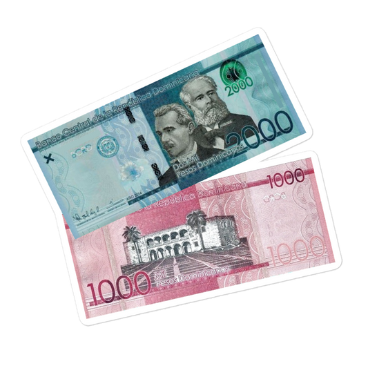 1000 y 2000 Dominican Pesos Bubble-Free Stickers  - 2020 - DominicanGirlfriend.com - Frases Dominicanas - República Dominicana Lifestyle Graphic T-Shirts Streetwear & Accessories - New York - Bronx - Washington Heights - Miami - Florida - Boca Chica - USA - Dominican Clothing