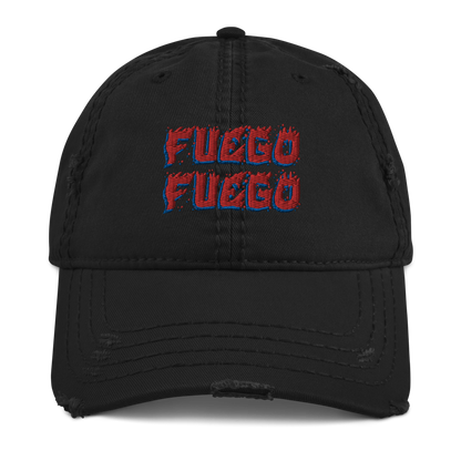 Fuego Distressed Dad Hat  - 2020 - DominicanGirlfriend.com - Frases Dominicanas - República Dominicana Lifestyle Graphic T-Shirts Streetwear & Accessories - New York - Bronx - Washington Heights - Miami - Florida - Boca Chica - USA - Dominican Clothing