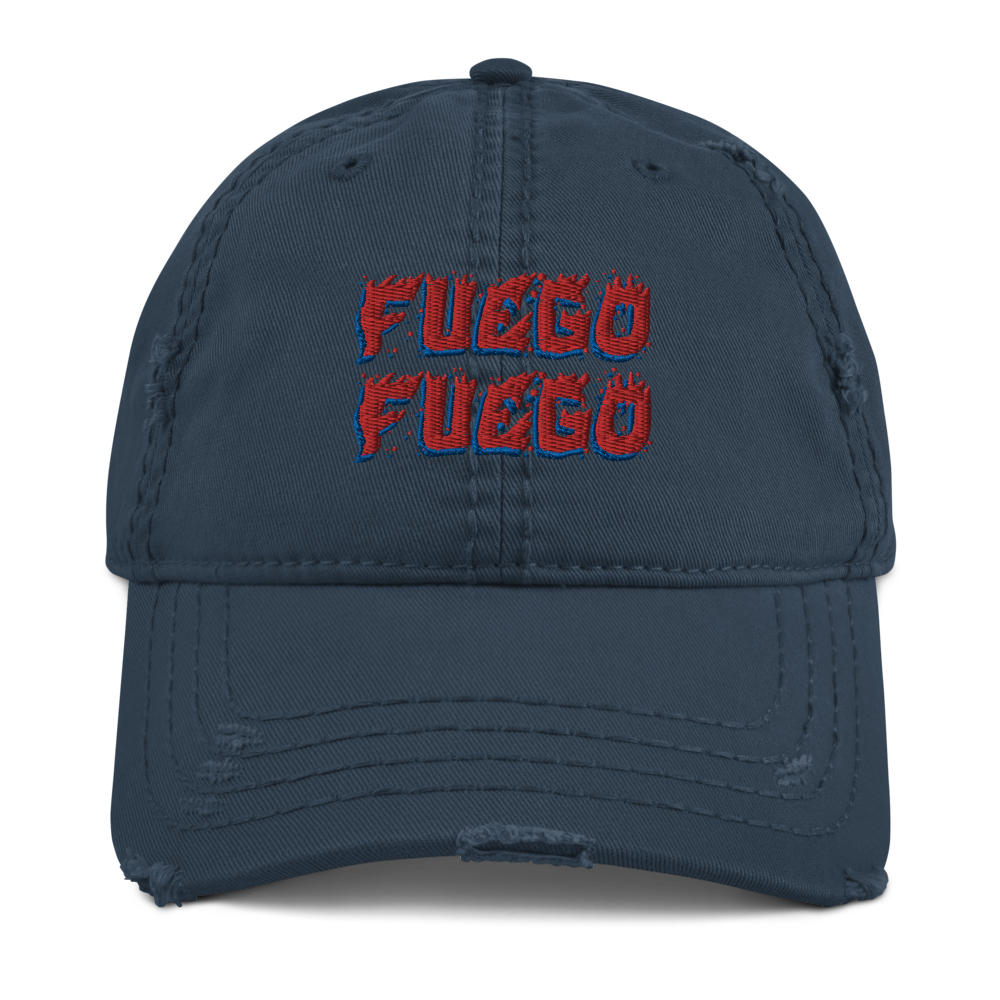 Fuego Distressed Dad Hat  - 2020 - DominicanGirlfriend.com - Frases Dominicanas - República Dominicana Lifestyle Graphic T-Shirts Streetwear & Accessories - New York - Bronx - Washington Heights - Miami - Florida - Boca Chica - USA - Dominican Clothing