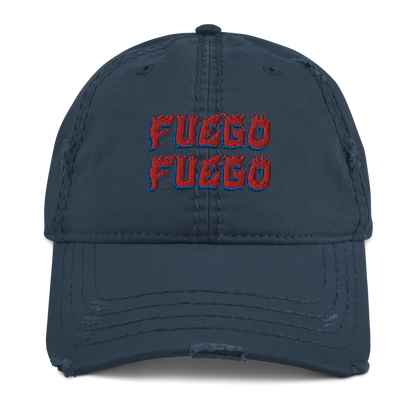Fuego Distressed Dad Hat  - 2020 - DominicanGirlfriend.com - Frases Dominicanas - República Dominicana Lifestyle Graphic T-Shirts Streetwear & Accessories - New York - Bronx - Washington Heights - Miami - Florida - Boca Chica - USA - Dominican Clothing