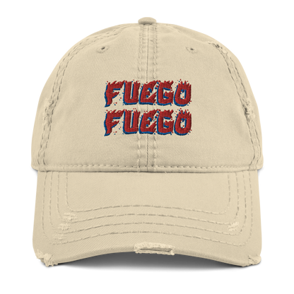 Fuego Distressed Dad Hat  - 2020 - DominicanGirlfriend.com - Frases Dominicanas - República Dominicana Lifestyle Graphic T-Shirts Streetwear & Accessories - New York - Bronx - Washington Heights - Miami - Florida - Boca Chica - USA - Dominican Clothing