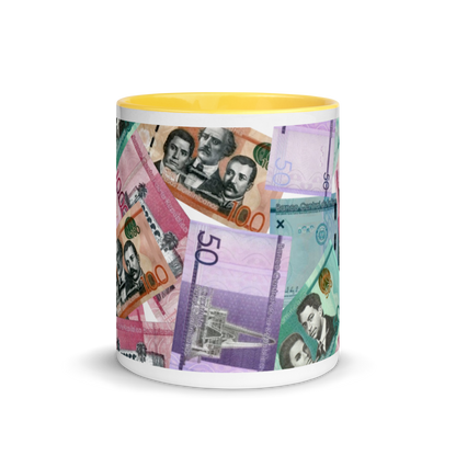 Dominican Pesos Mug with Color Inside  - 2020 - DominicanGirlfriend.com - Frases Dominicanas - República Dominicana Lifestyle Graphic T-Shirts Streetwear & Accessories - New York - Bronx - Washington Heights - Miami - Florida - Boca Chica - USA - Dominican Clothing